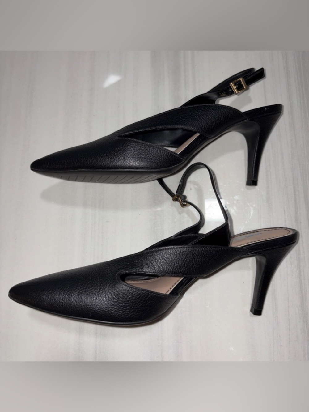“True Soul” Black Leather Slingback Heels with pointed toe - Picture 7 of 8